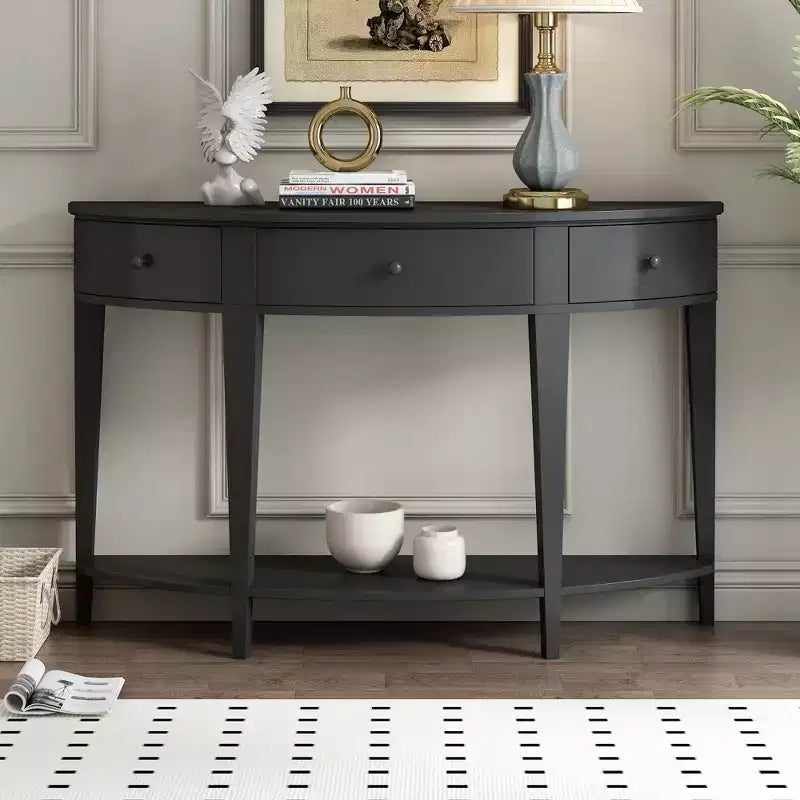 Consolle moderna curva con 3 cassetti e 1 ripiano per corridoio, ingresso, soggiorno