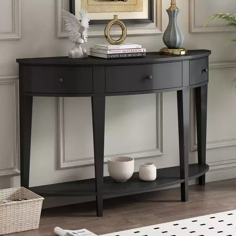 Whisen Modern Curved Console Table Sofa Table with 3 drawers and 1 Shelf for Hallway, Entryway, Living Room