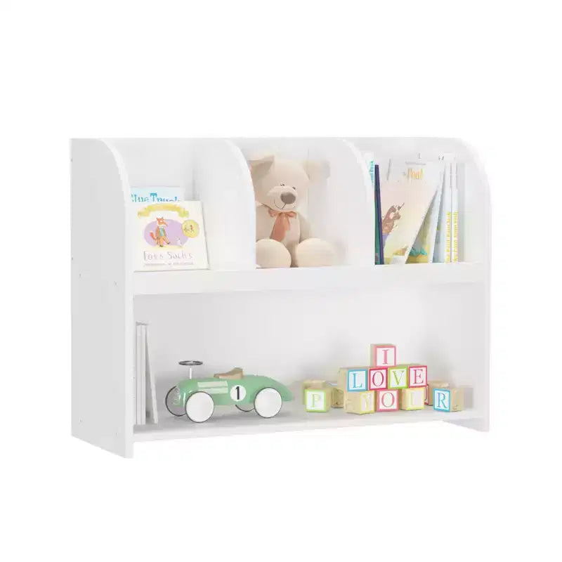 Libreria per bambini con 4 scomparti, Scaffale portaoggetti, Espositore, Scaffale, Organizer giocattoli per la camera dei bambini, Bianco