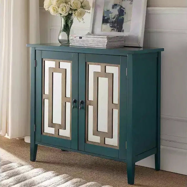 Kings Brand Antique Blue Buffet Server Cabinet / Console Table, Mirrored Doors