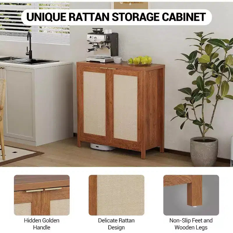 Mobile Buffet in Rattan - Grande Credenza da Cucina con Ante in Rattan