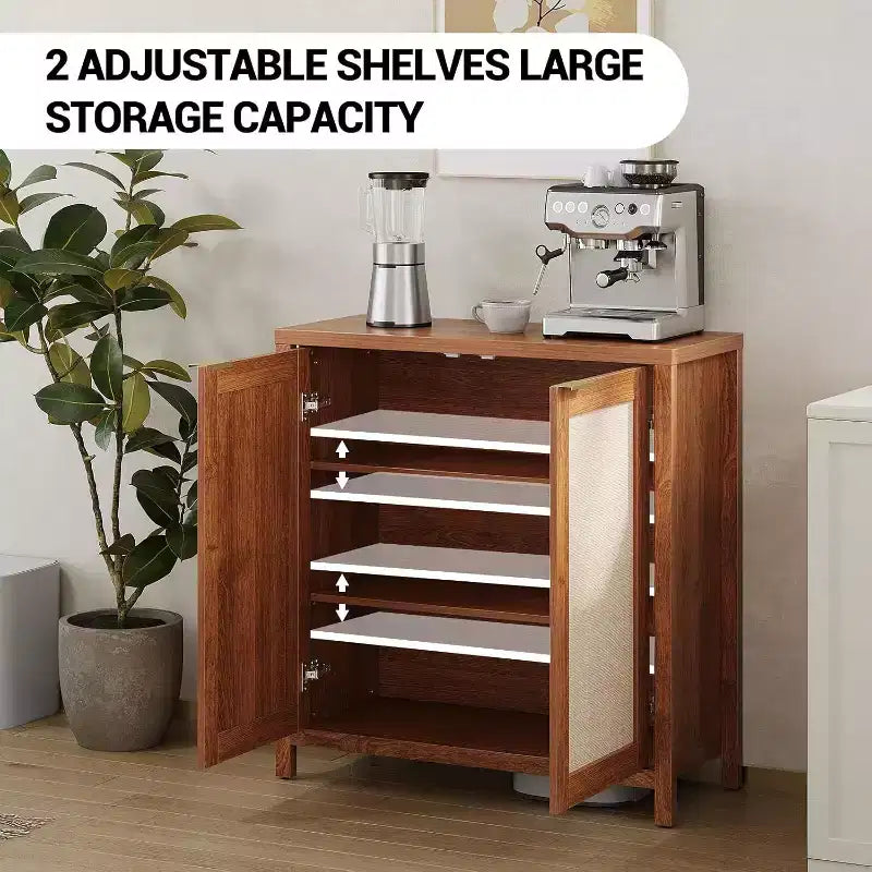 Mobile Buffet in Rattan - Grande Credenza da Cucina con Ante in Rattan