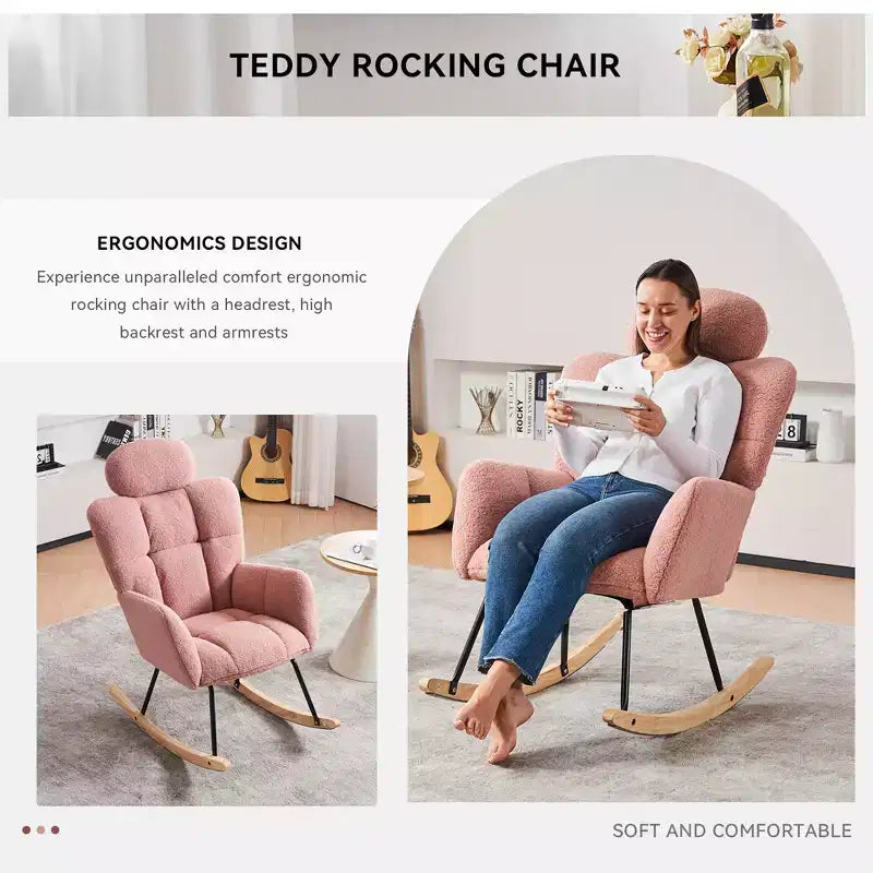Poltrona Mid-Century Moderna con Sedile Imbottito, Schienale Alto e Cuscini (Avorio/Grigio Scuro/Rosa)