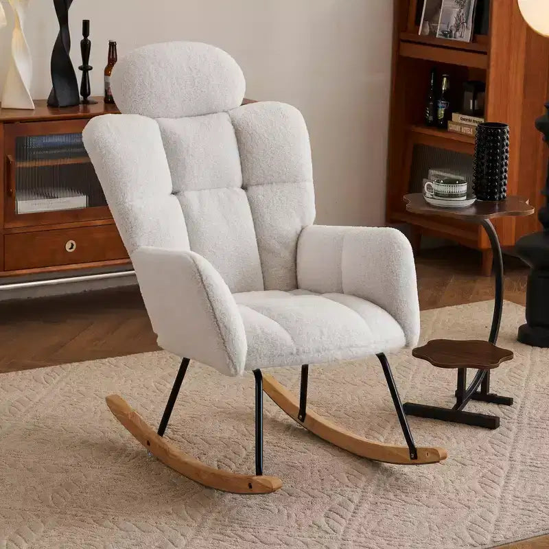 Poltrona Mid-Century Moderna con Sedile Imbottito, Schienale Alto e Cuscini (Avorio/Grigio Scuro/Rosa)