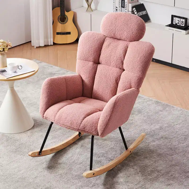 Poltrona Mid-Century Moderna con Sedile Imbottito, Schienale Alto e Cuscini (Avorio/Grigio Scuro/Rosa)