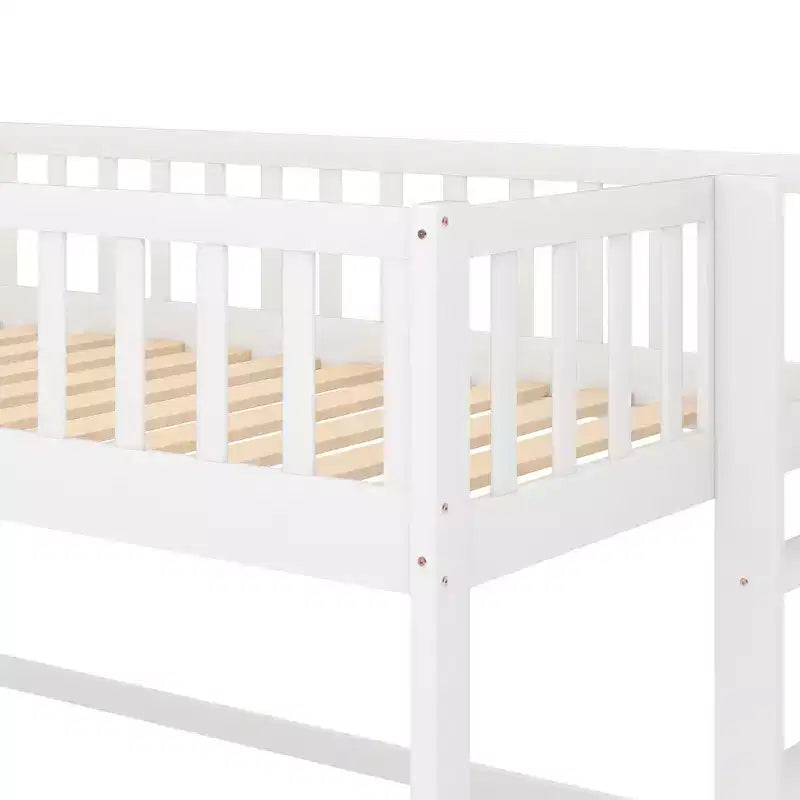 Letto a soppalco basso in legno misura doppia con scaletta e scivolo, design salvaspazio, 77,4"L x 40,5"W