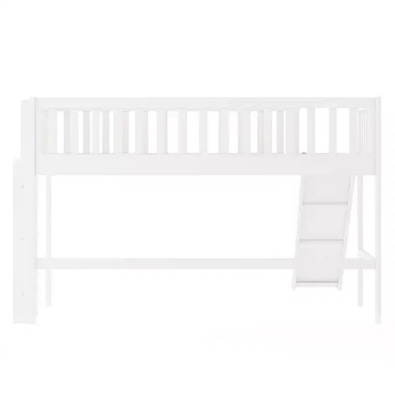 Letto a soppalco basso in legno misura doppia con scaletta e scivolo, design salvaspazio, 77,4"L x 40,5"W