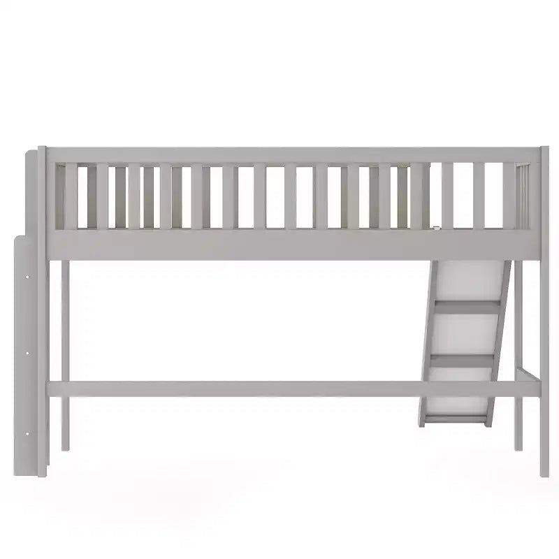Letto a soppalco basso in legno misura doppia con scaletta e scivolo, design salvaspazio, 77,4"L x 40,5"W