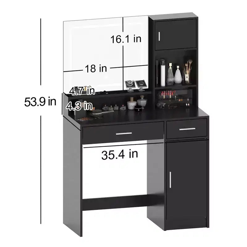 Scrivania da toeletta da 90 cm con specchio e striscia LED, 3 modalità di illuminazione e cassetti