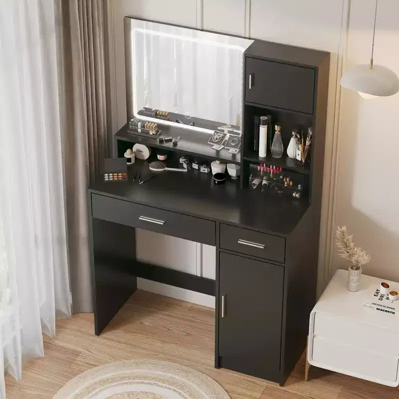 Scrivania da toeletta da 90 cm con specchio e striscia LED, 3 modalità di illuminazione e cassetti