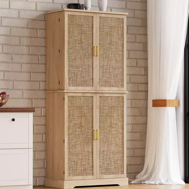 Dispensa a colonna, armadietti da cucina con ante e ripiani, dispensa alta 72'' in rattan stile coloniale con cassetti per sala da pranzo, soggiorno