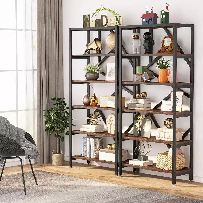 Libreria industriale da 180 cm, libreria a etagere a 6 ripiani, scaffale espositivo aperto autoportante per camera da letto, ufficio, soggiorno
