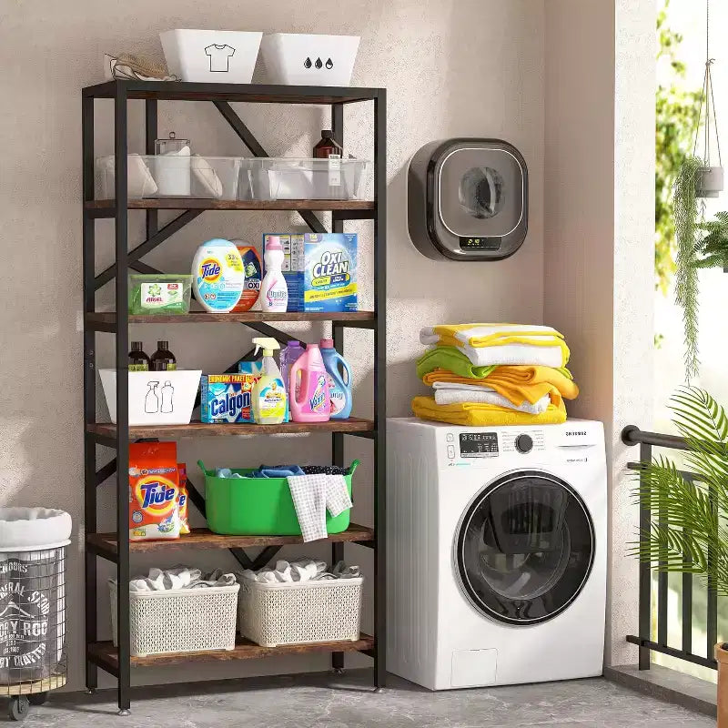 Libreria industriale da 180 cm, libreria a etagere a 6 ripiani, scaffale espositivo aperto autoportante per camera da letto, ufficio, soggiorno