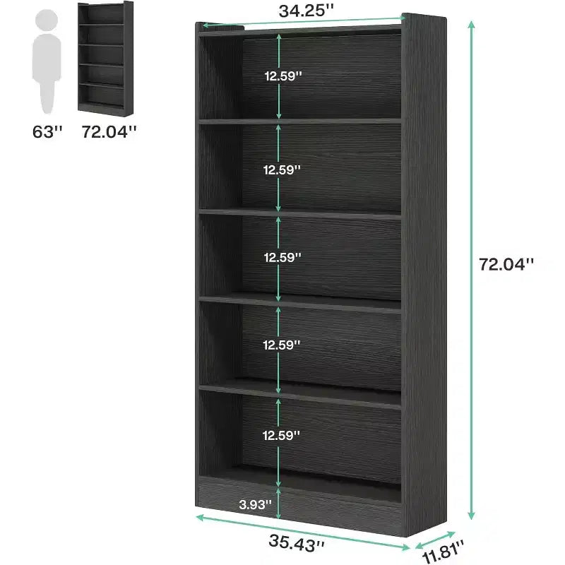 Libreria alta 71 pollici, scaffale a 6 ripiani da terra con 5 mensole per soggiorno, ufficio, camera da letto
