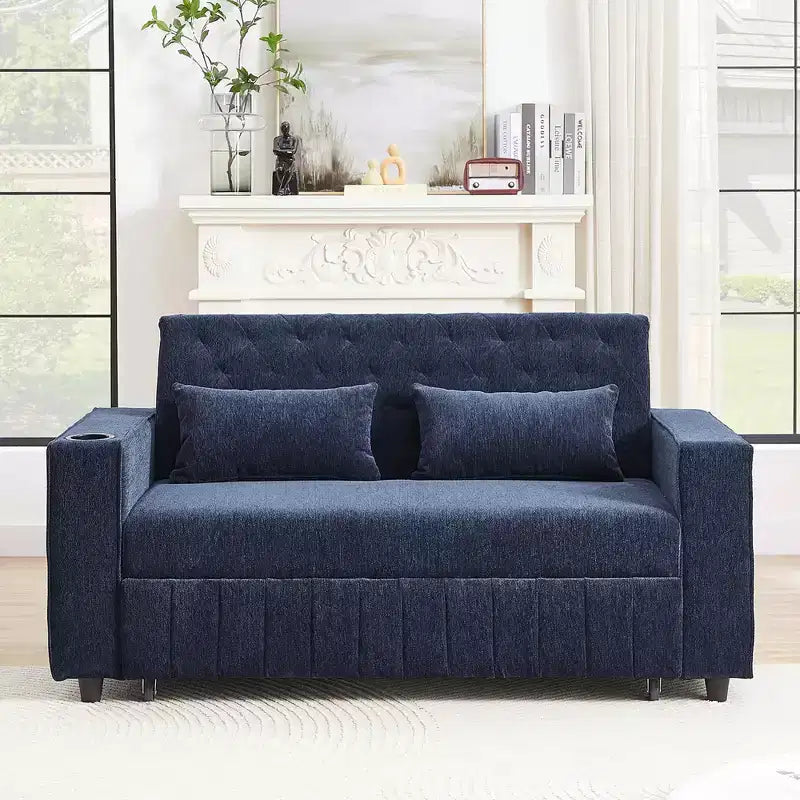 MAYEERTY 61.4 Pull-out Sofa Bed Convertible Couch Loveseat Sofa Modern Sleeper Sofa with Adjustable Backrest for Living Room Blue
