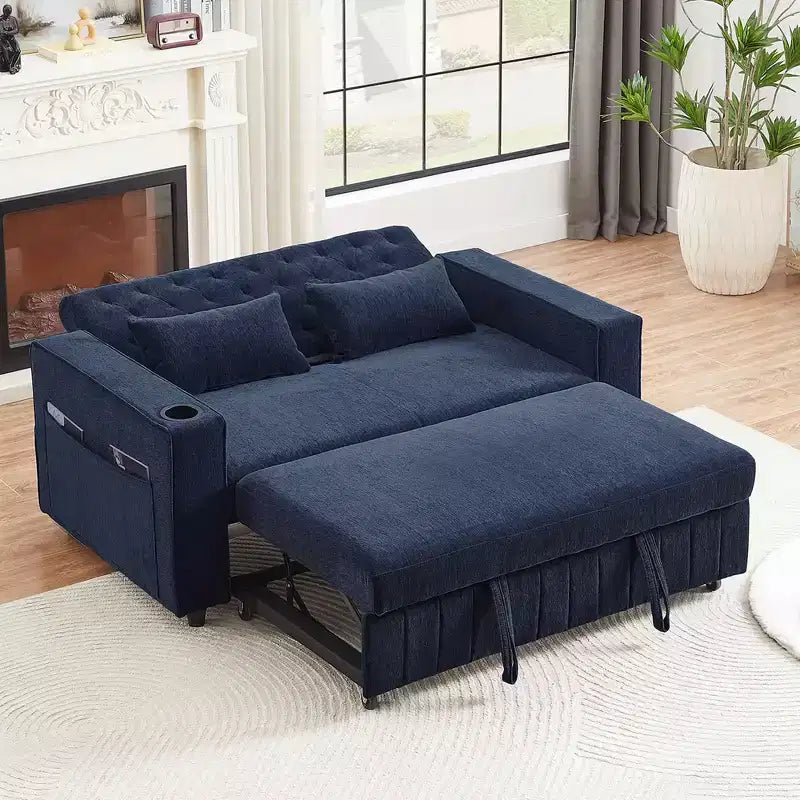 Divano letto estraibile da 156 cm, divanetto convertibile con schienale regolabile per soggiorno, blu