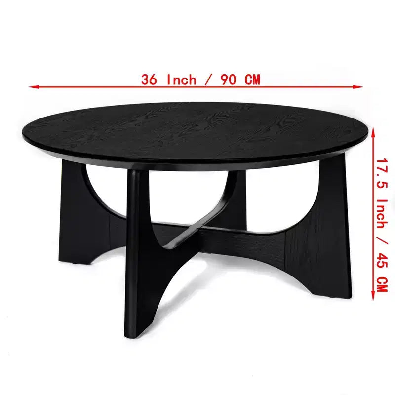 Tavolino da caffè rotondo moderno in legno con gambe a croce, diametro 91 cm, nero