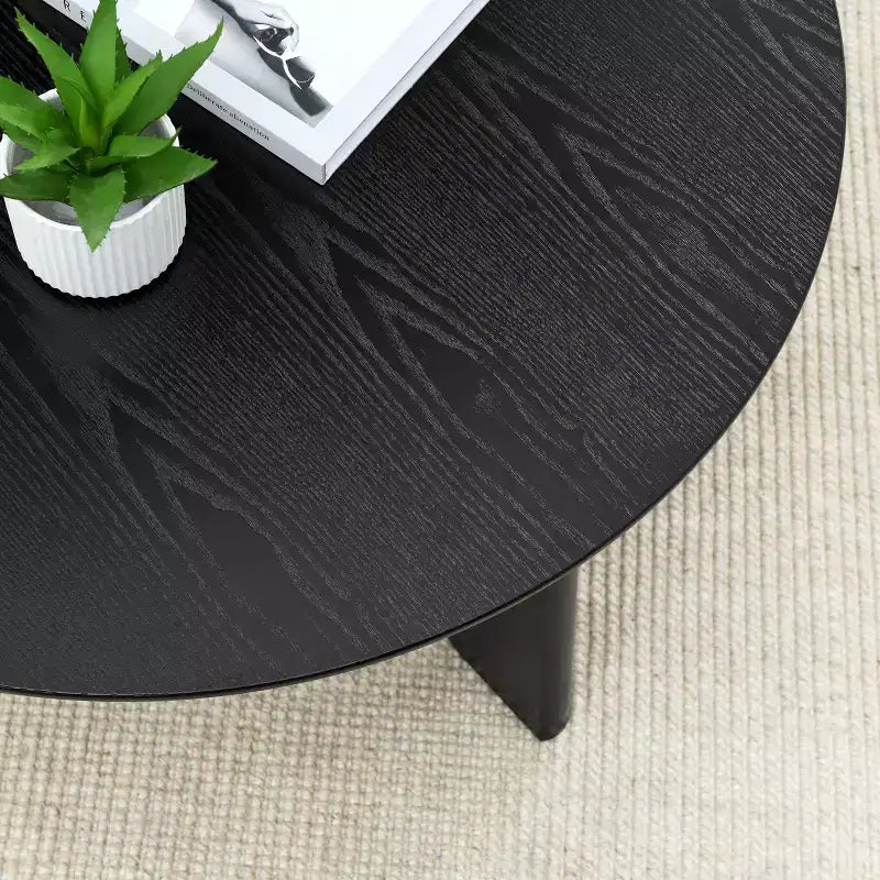 Tavolino da caffè rotondo moderno in legno con gambe a croce, diametro 91 cm, nero