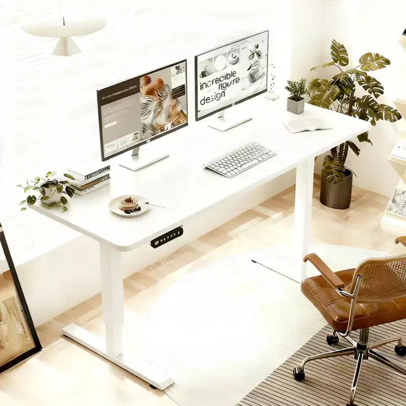 Scrivania Regolabile in Altezza, Tavolo da Lavoro Sit-Stand con Struttura Stabile per Ufficio Domestico, Bianco, 140x60 cm