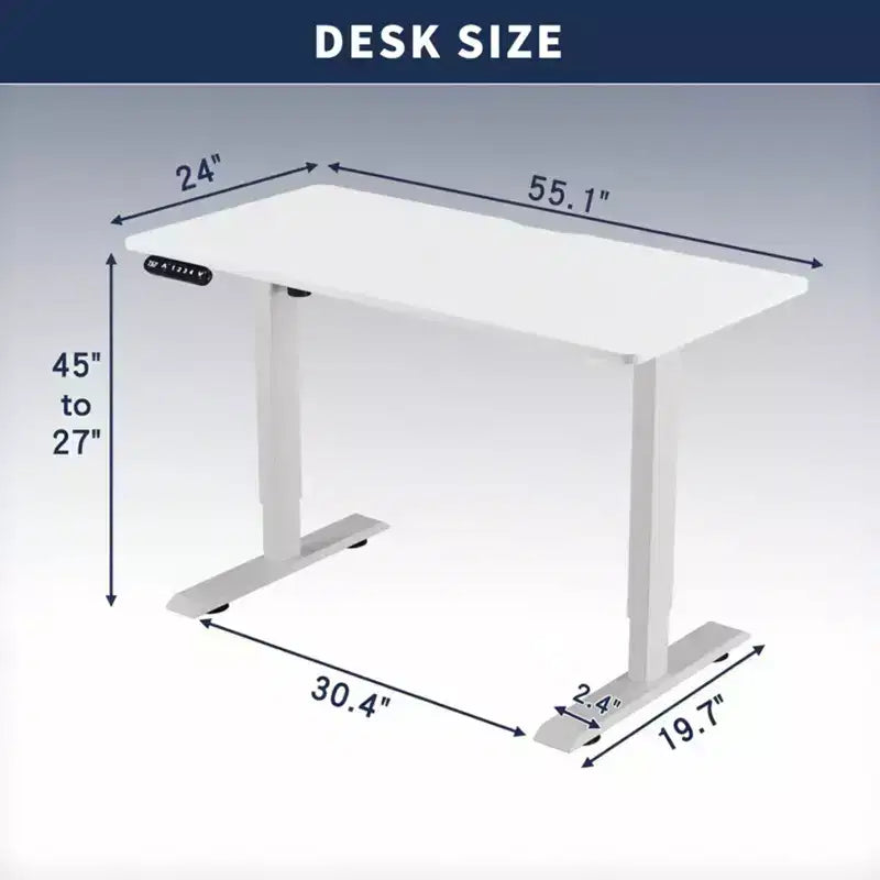 Scrivania Regolabile in Altezza, Tavolo da Lavoro Sit-Stand con Struttura Stabile per Ufficio Domestico, Bianco, 140x60 cm
