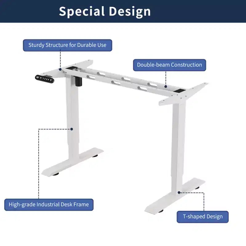 Scrivania Regolabile in Altezza, Tavolo da Lavoro Sit-Stand con Struttura Stabile per Ufficio Domestico, Bianco, 140x60 cm