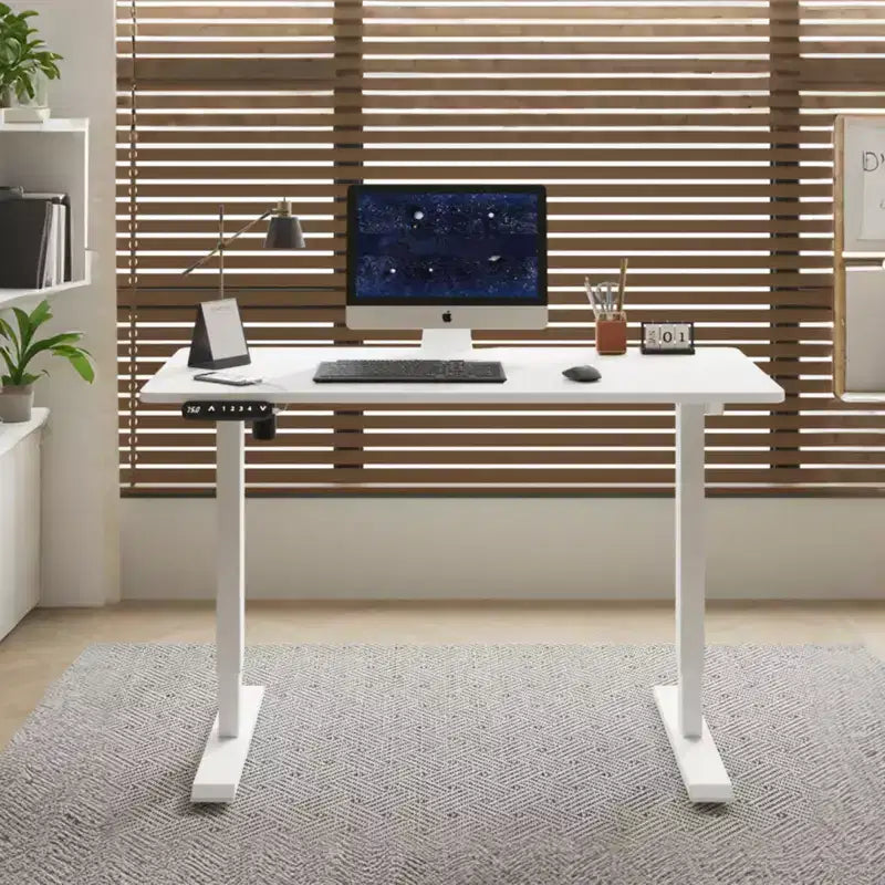 Scrivania Regolabile in Altezza, Tavolo da Lavoro Sit-Stand con Struttura Stabile per Ufficio Domestico, Bianco, 140x60 cm