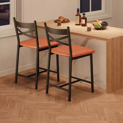 2PCS Bar Stools, Counter Bar Chairs with Back and Cushion, Upholstered Dining Chairs, Barstools for Kitchen Island, Bar, Dining Room
