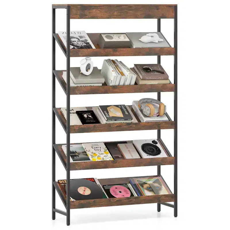 Costway 6-Tier Bookshelf Industrial Tall Bookcase w/ Angled Shelves & Metal Frame