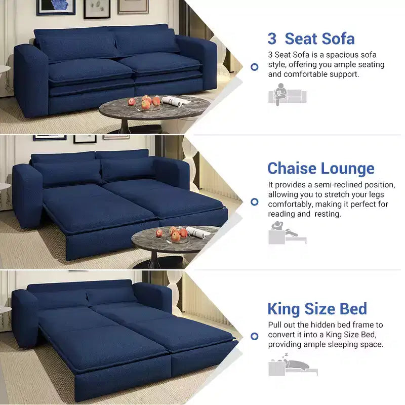 Divano letto estraibile King Size da 93", divano Teddy convertibile 3-in-1 con 2 cuscini lombari