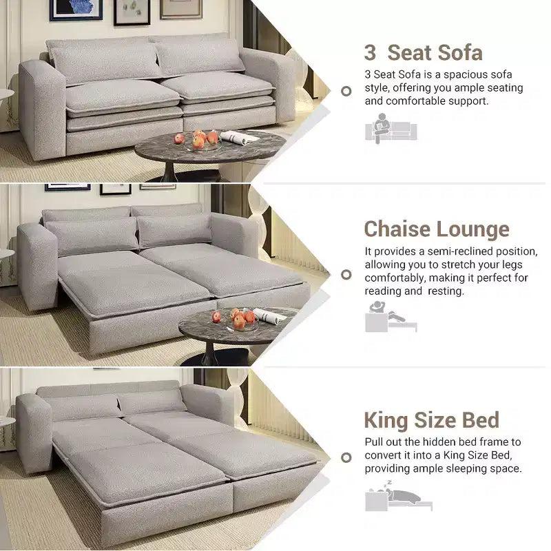 Divano letto estraibile King Size da 93", divano Teddy convertibile 3-in-1 con 2 cuscini lombari