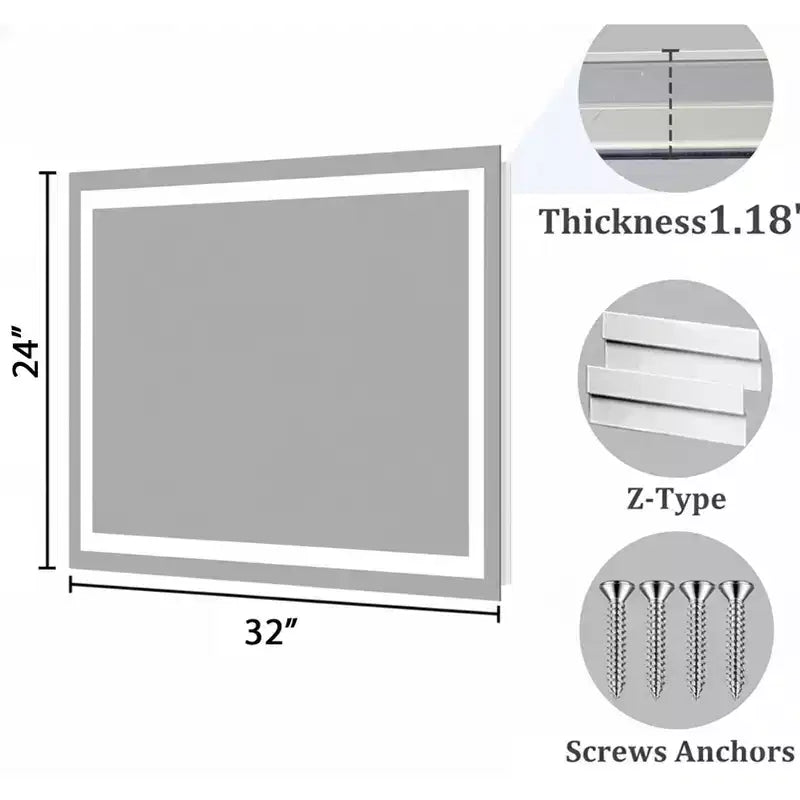 Specchio da bagno LED anti-appannamento con luci anteriori e retroilluminate, 30"L x 20"A