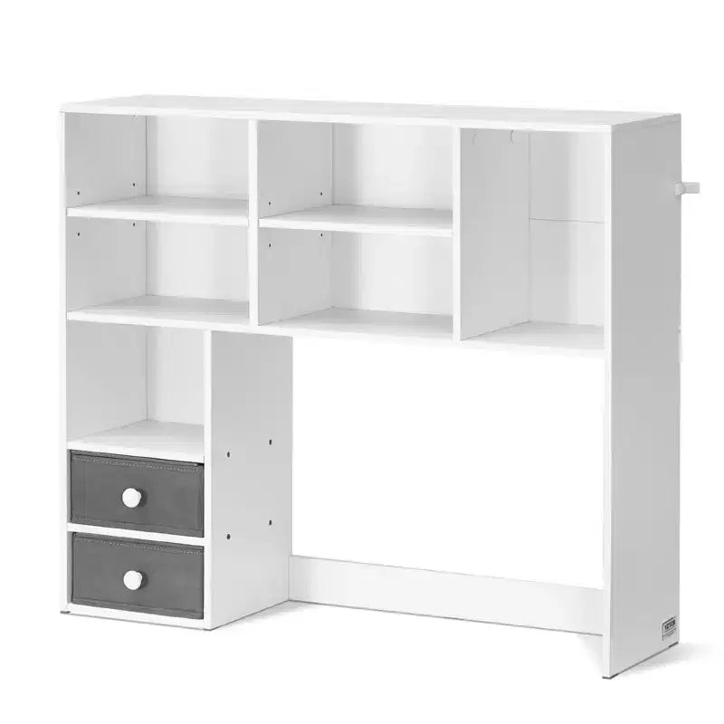 VIYET 31 3-Tier Desktop Bookshelf - White Wood, Two Fabric Drawers