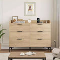 6 Dresser for Bedroom, 47.2 in Wide Drawer Dresser with Power Outlets, Wooden Closet Storage Chest for Living Room