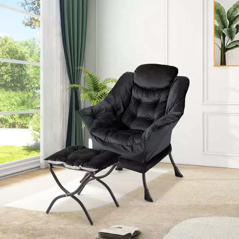 Lazy Chair with Ottoman & Side Pocket - Modern Lounge Accent Armchair, Comfy Reading Seat for Living Room, Bedroom & Office