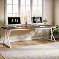 Lantine 78.74-Inch Large Executive Desk, Industrial Home Office Computer and Writing Study Table, Rustic Brown/White