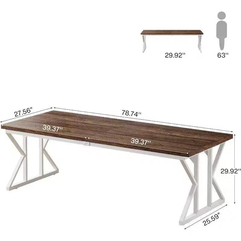 Scrivania grande direzionale da 78,74", tavolo da computer e scrittura per ufficio domestico industriale, marrone rustico/bianco