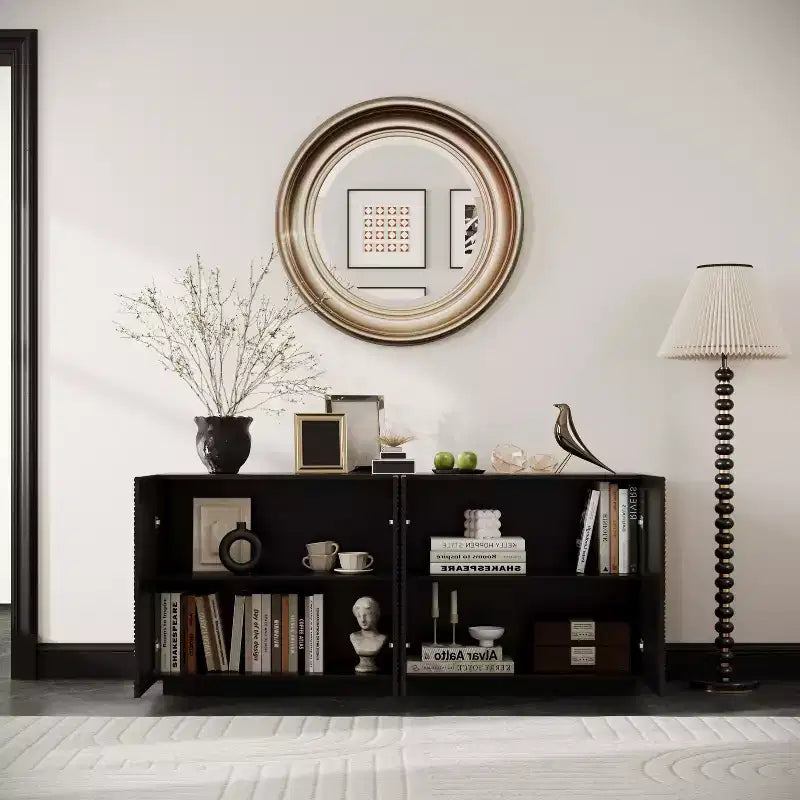 Credenza/Buffet Moderno di Metà Secolo con 60 Vani Contenitore, Ripiani Regolabili, Motivo Geometrico, Mobile TV per Soggiorno