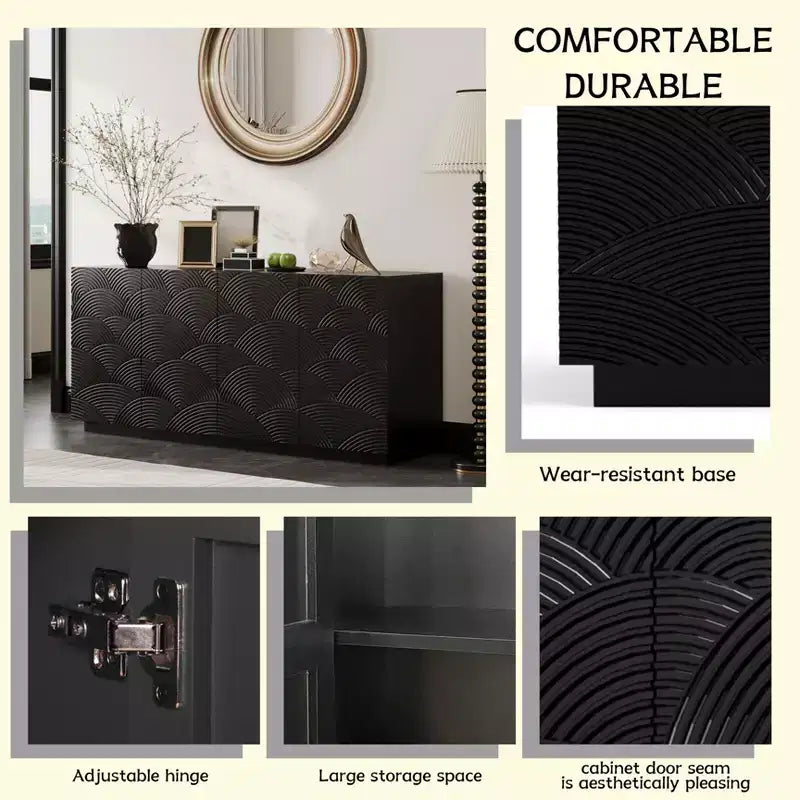 Credenza/Buffet Moderno di Metà Secolo con 60 Vani Contenitore, Ripiani Regolabili, Motivo Geometrico, Mobile TV per Soggiorno