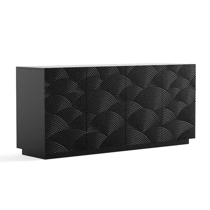 Credenza/Buffet Moderno di Metà Secolo con 60 Vani Contenitore, Ripiani Regolabili, Motivo Geometrico, Mobile TV per Soggiorno