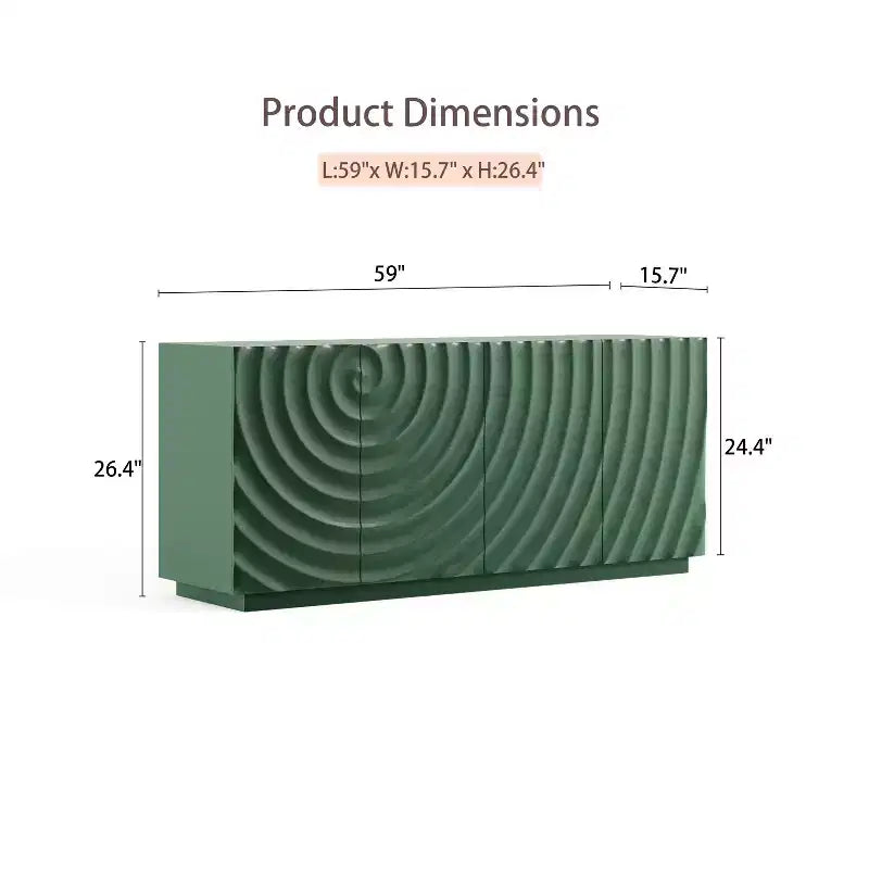 Credenza a buffet moderna di metà secolo da 60 pollici con contenitore, ripiani regolabili, motivo geometrico, console TV multimediale