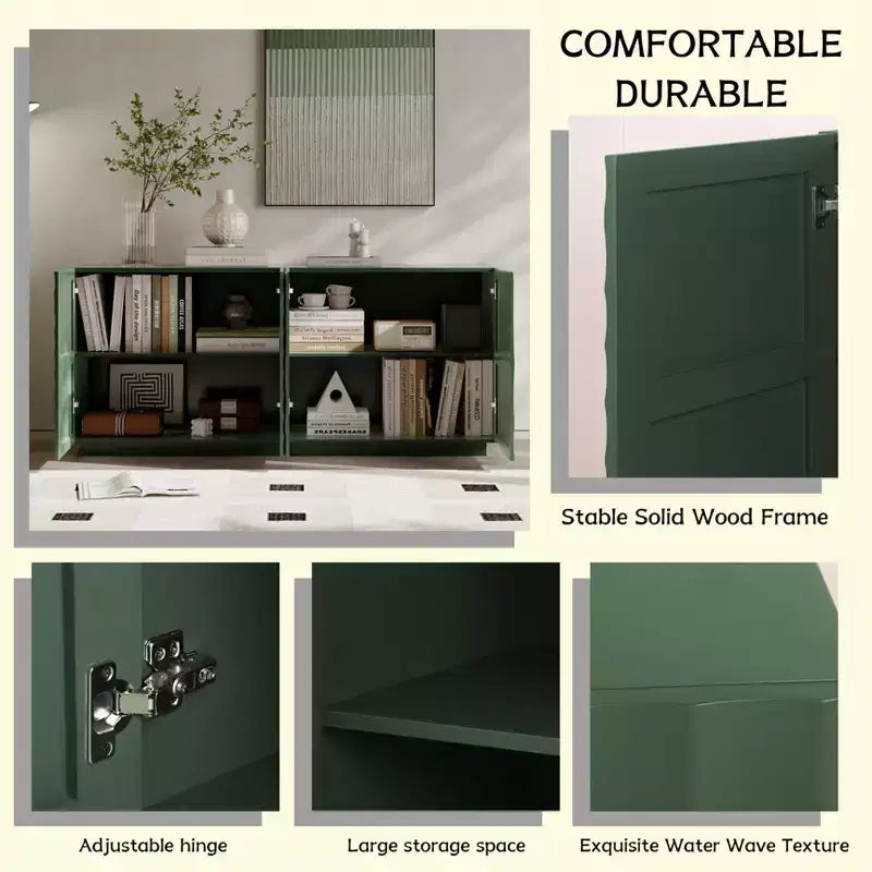 Credenza a buffet moderna di metà secolo da 60 pollici con contenitore, ripiani regolabili, motivo geometrico, console TV multimediale