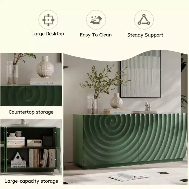 Credenza a buffet moderna di metà secolo da 60 pollici con contenitore, ripiani regolabili, motivo geometrico, console TV multimediale