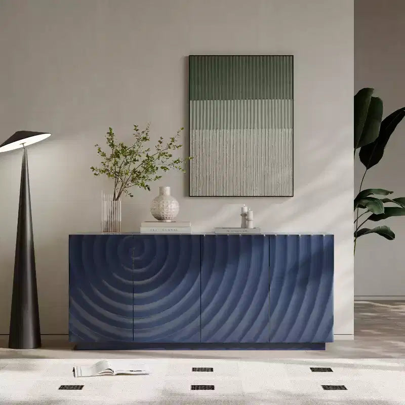 Credenza a buffet moderna di metà secolo da 60 pollici con contenitore, ripiani regolabili, motivo geometrico, console TV multimediale
