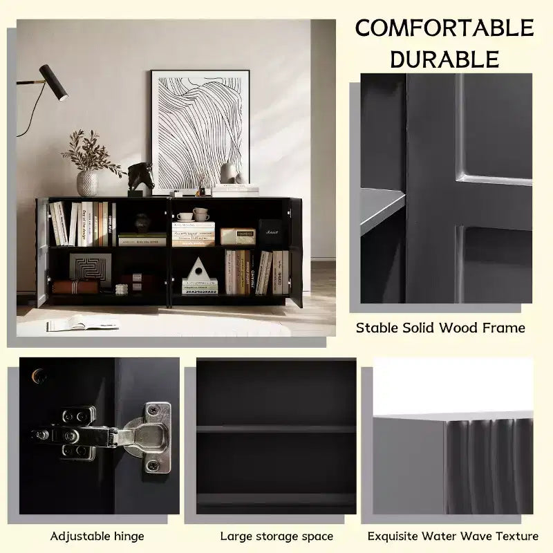 Credenza a buffet moderna di metà secolo da 60 pollici con contenitore, ripiani regolabili, motivo geometrico, console TV multimediale