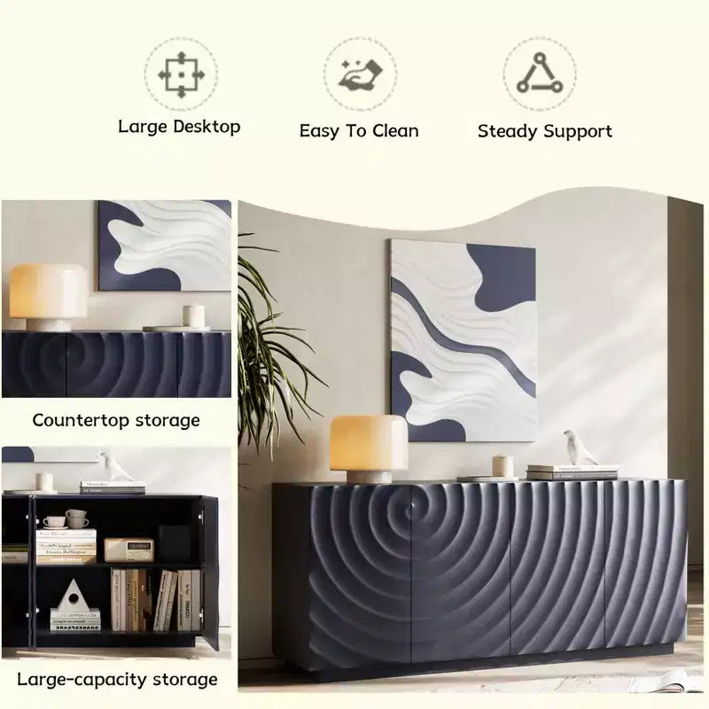 Credenza a buffet moderna di metà secolo da 60 pollici con contenitore, ripiani regolabili, motivo geometrico, console TV multimediale