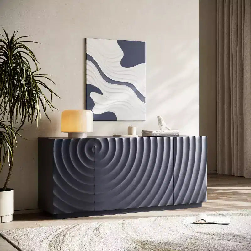 Credenza a buffet moderna di metà secolo da 60 pollici con contenitore, ripiani regolabili, motivo geometrico, console TV multimediale