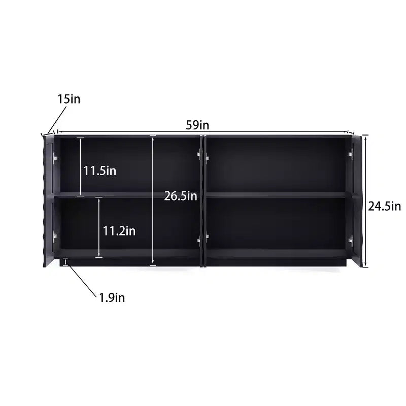 Credenza a buffet moderna di metà secolo da 60 pollici con contenitore, ripiani regolabili, motivo geometrico, console TV multimediale