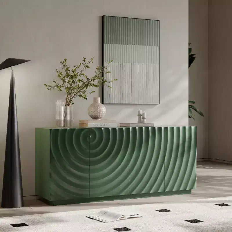 Credenza a buffet moderna di metà secolo da 60 pollici con contenitore, ripiani regolabili, motivo geometrico, console TV multimediale