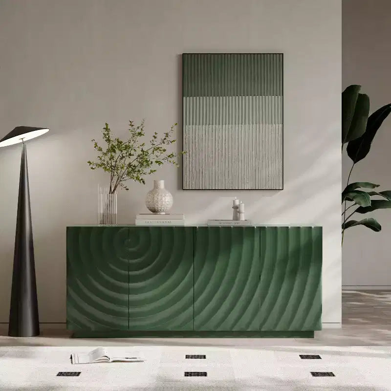 Credenza a buffet moderna di metà secolo da 60 pollici con contenitore, ripiani regolabili, motivo geometrico, console TV multimediale