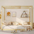 Bellemave Twin Size Canopy Frame Floor Bed with Fence and Guardrails